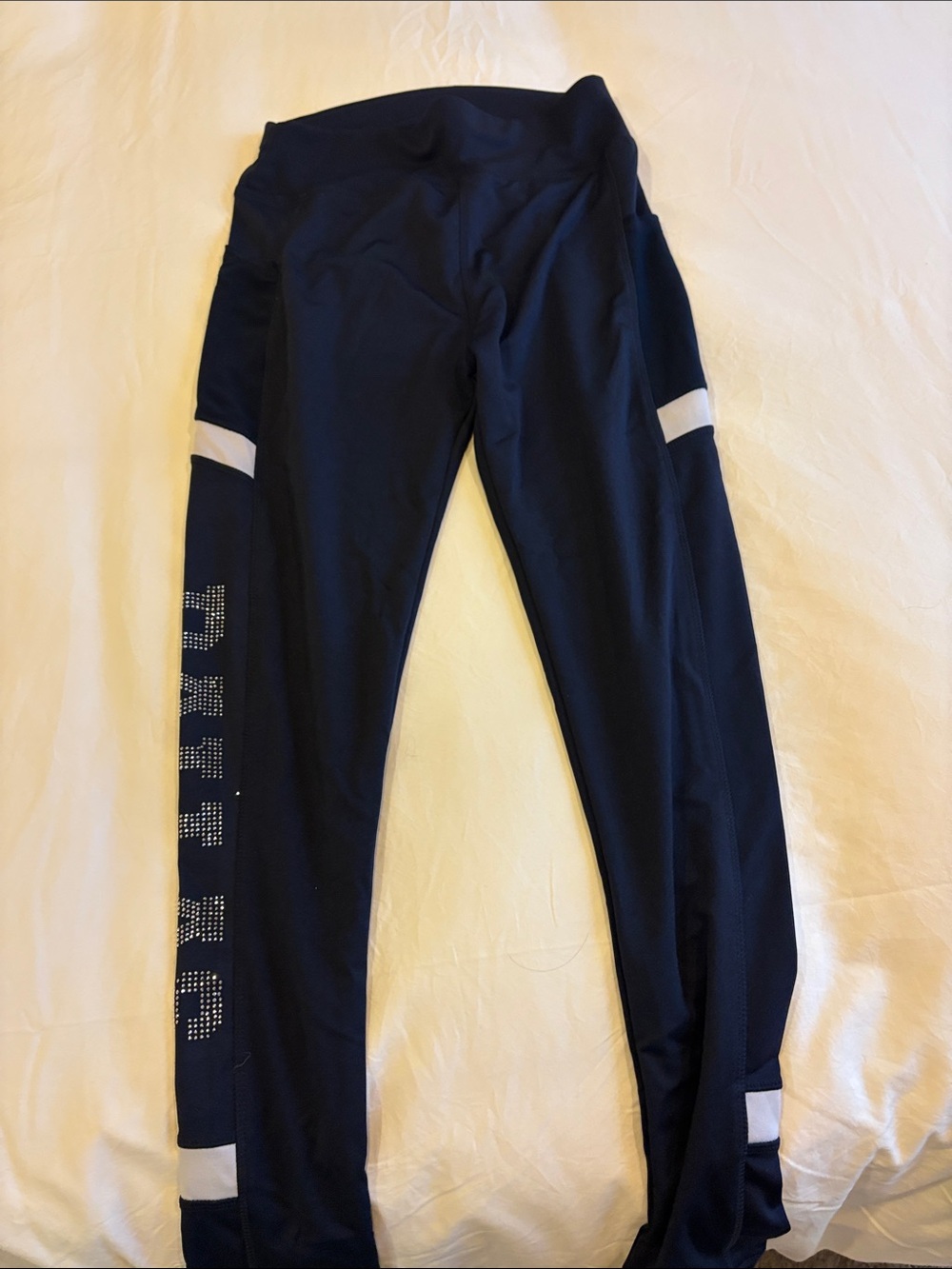 NWOT! Bling Dallas Cowboy colors Athletic Leggings with Rhinestone Dallas Logo